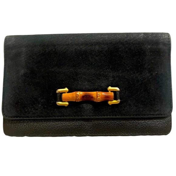 GUCCI Bamboo Suede and Leather Wallet - Picture 1 of 9